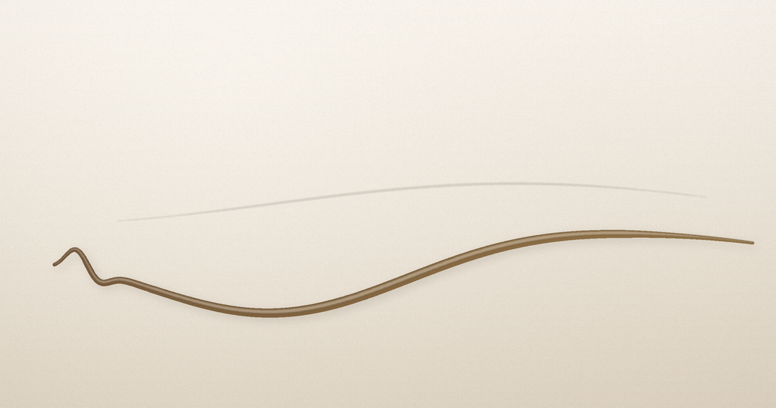 A single natural thread resting on a warm, linen-toned surface, with quiet negative space.