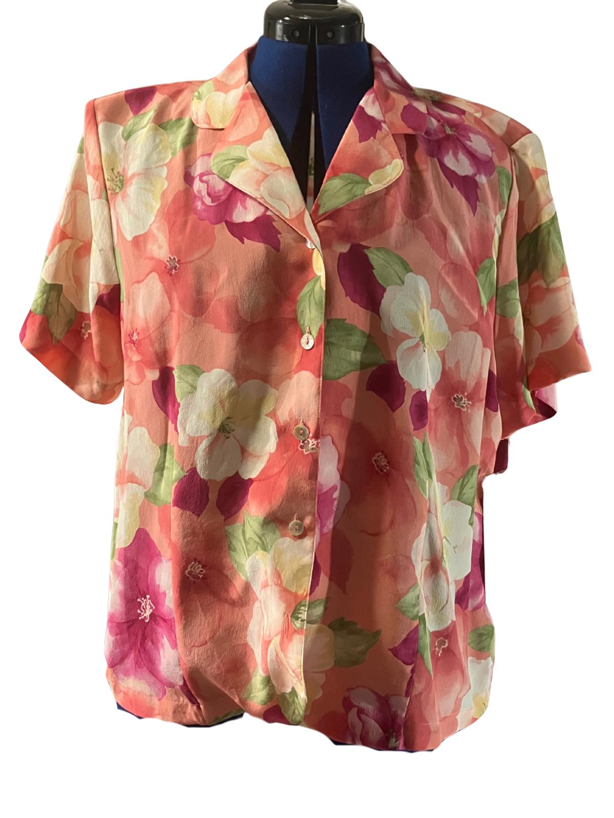Alfred Dunner Women's Floral Short Sleeve Button-Up Shirt