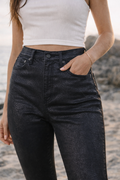 Express — Jeans | Black croc-embossed high-rise, coated denim · Sz 4