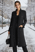 St. John Collection Black Wool Knit Long Coat Fringe Detail Size 0