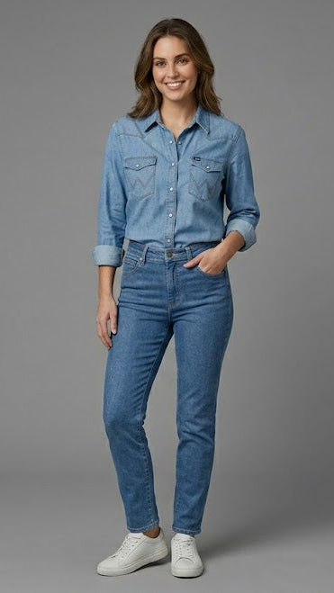 Wrangler — Denim Blouse | Snap-front workwear softened by time · Sz 2xt