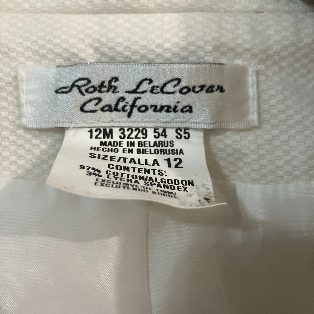 Roth LeCover Cream Blazer Size 12 - Striped Bow Detail California