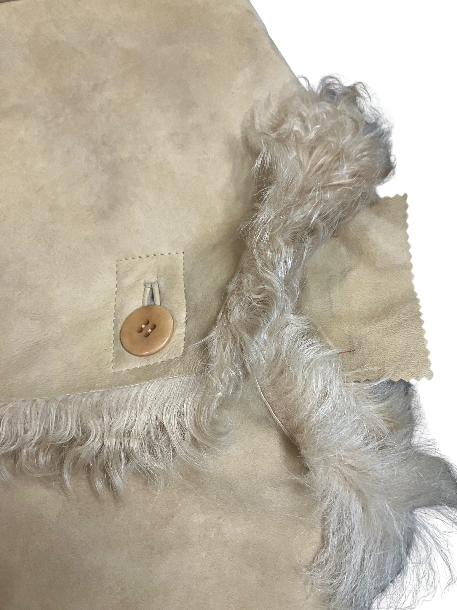 Sundance Suede Shearling Coat Beige Bohemian Button Front Size XL