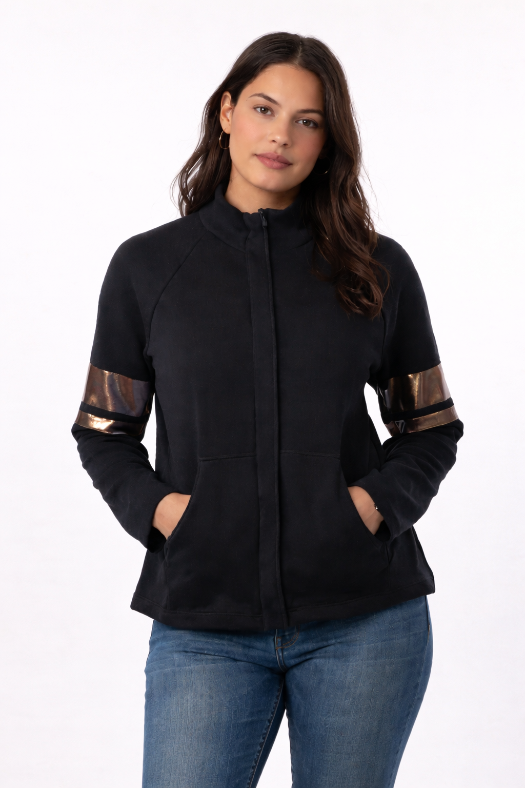 Vimmia — Knit Sweater | Black modal with rose gold metallic detail · Sz S