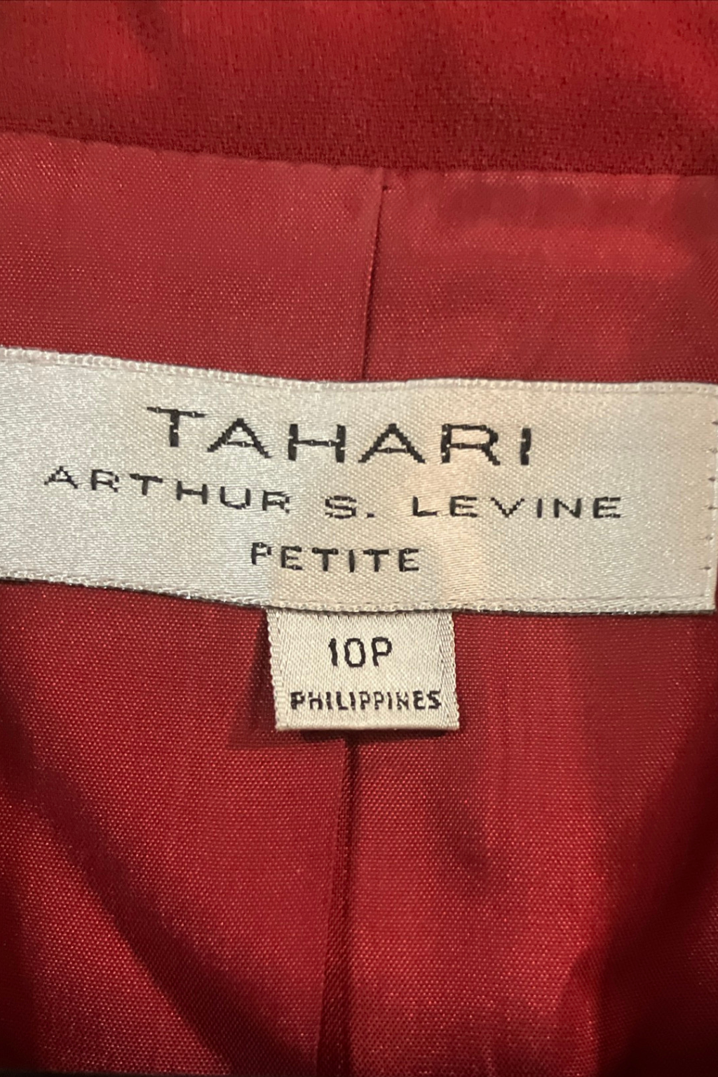 Tahari Arthur S. Levine Red Blazer Women’s Size 10P Black Frog Closure