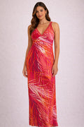 Neiman Marcus — Maxi Dress | Hot pink tropical print, empire waist · Sz M