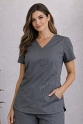 Fabletics — Blouse | Heather gray utility, scrub-style polish · Sz M