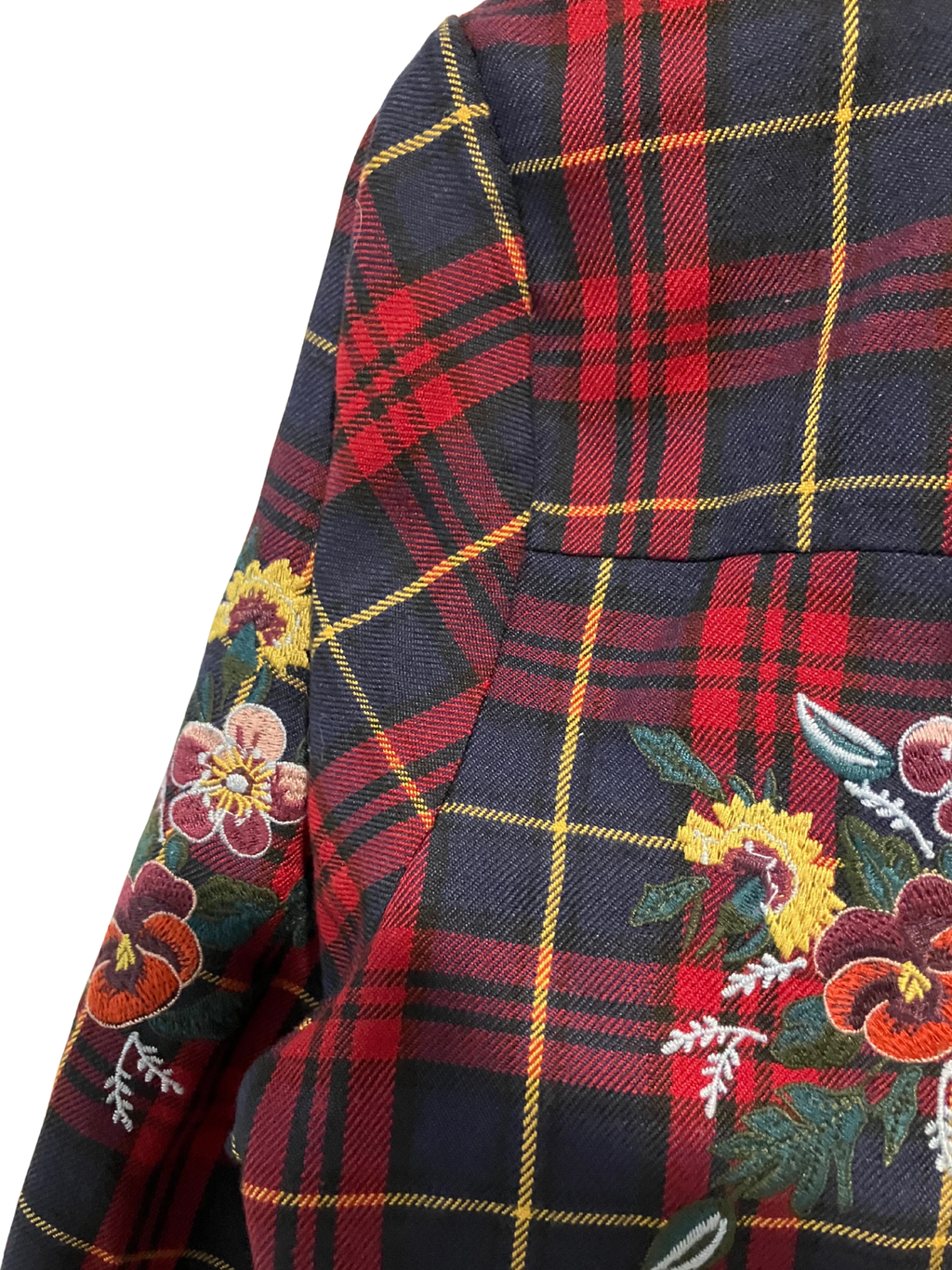 Haute Rogue Embroidered Floral Plaid Button-Up Shirt Size M