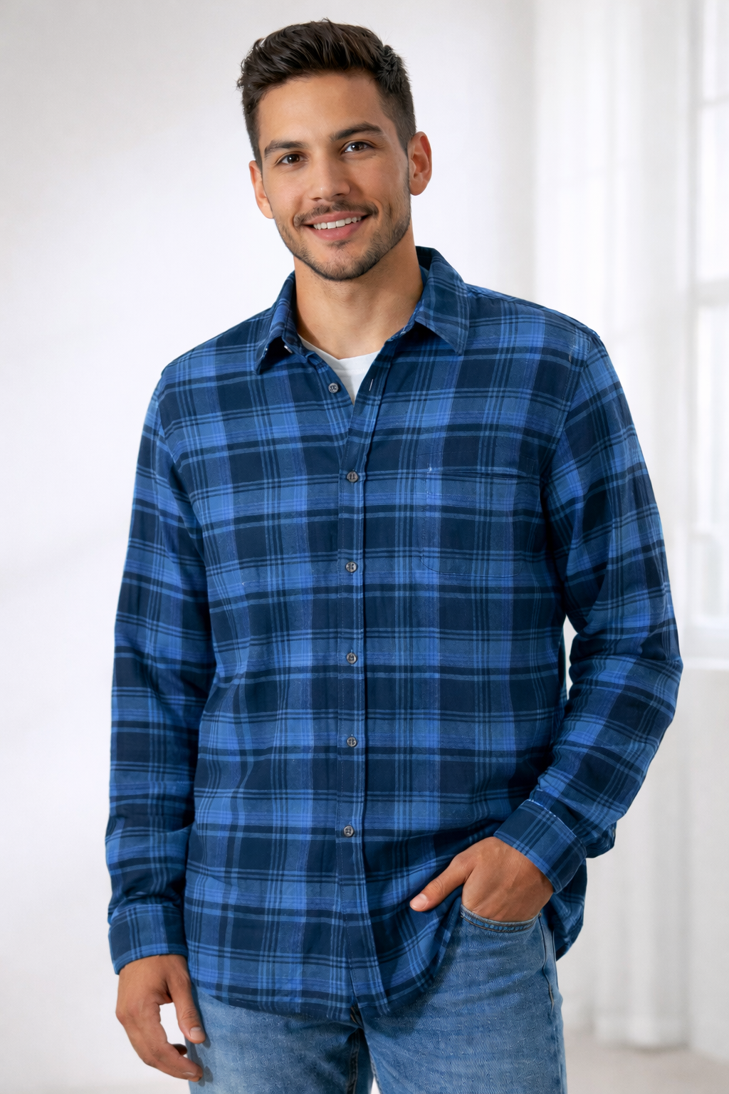 Hurley Men's Organic Cotton Flannel Shirt Blue Plaid Button Up L NWT