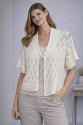 Nine West Open Knit Shrug Cardigan Women's Ivory Pointelle Short Sleeve