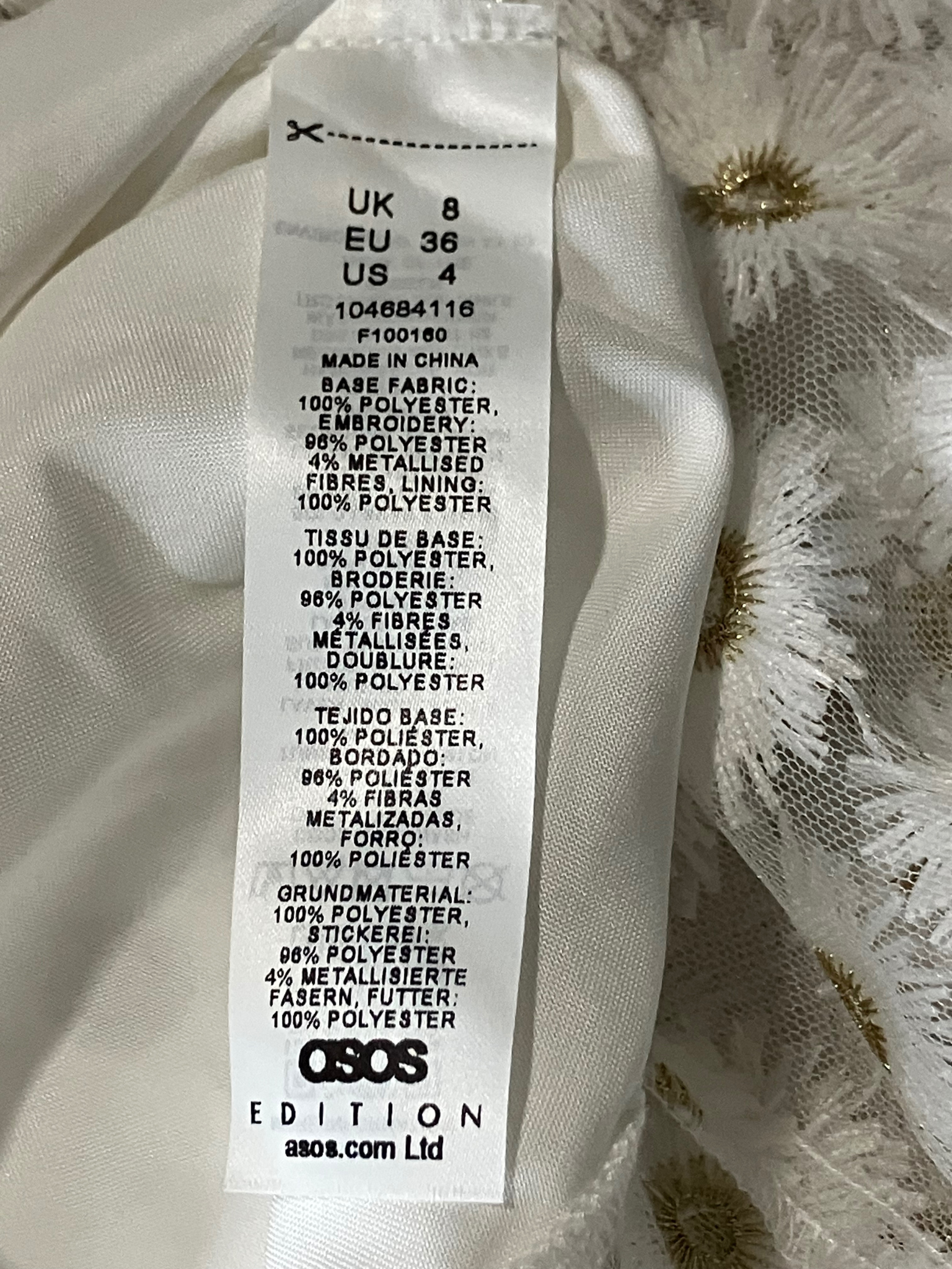 ASOS EDITION Ivory Embroidered Daisy Midi Dress UK 8 / US 4 – NWT Puff Sleeve