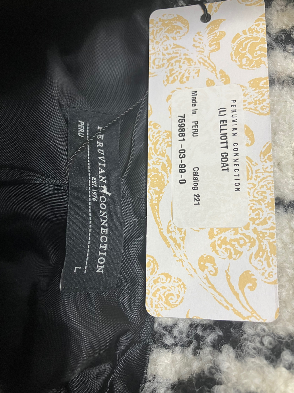 Peruvian Connection Elliott Coat Boucle Plaid Alpaca Wool Blend Size L NWT