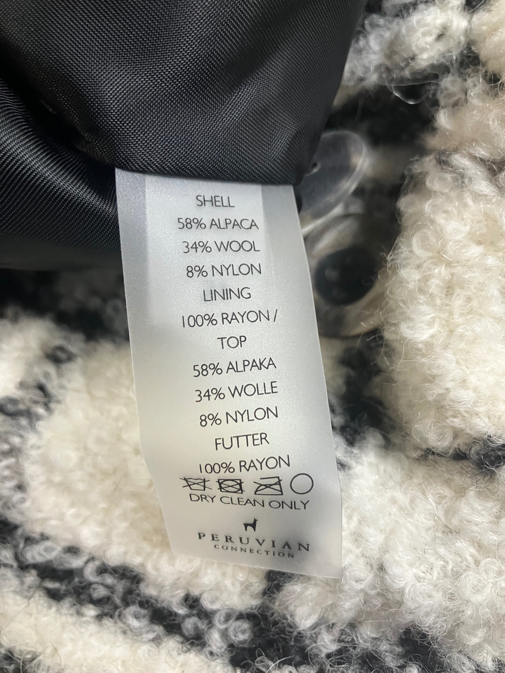 Peruvian Connection Elliott Coat Boucle Plaid Alpaca Wool Blend Size L NWT