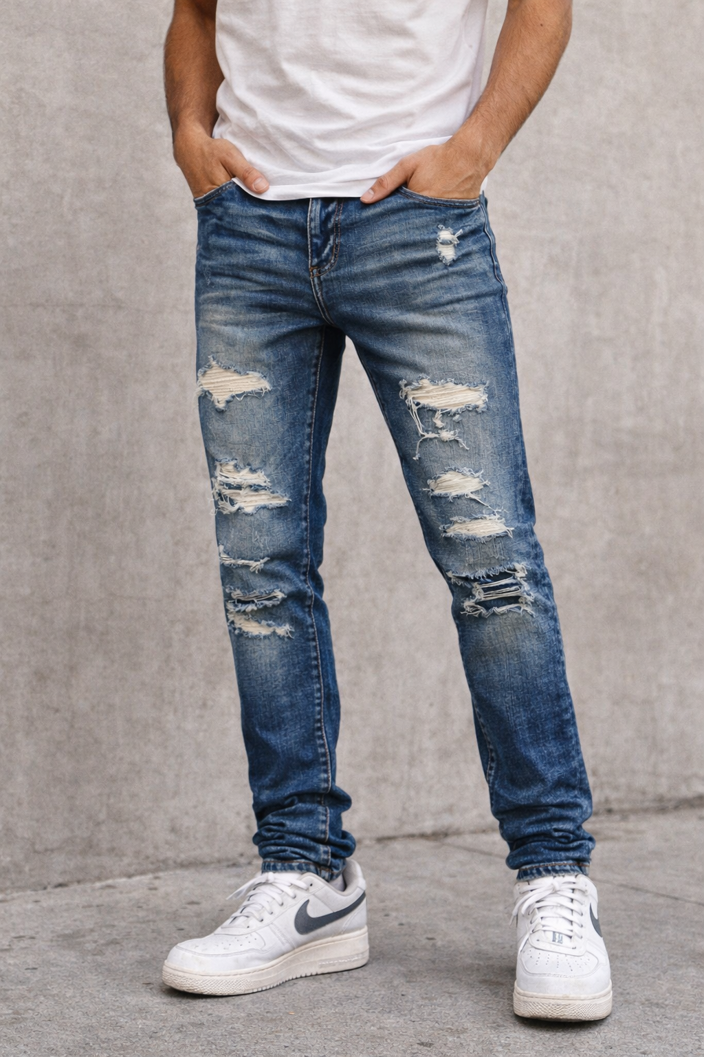 Crysp Denim Distressed Skinny Jeans Blue Wash Stretch Size 38