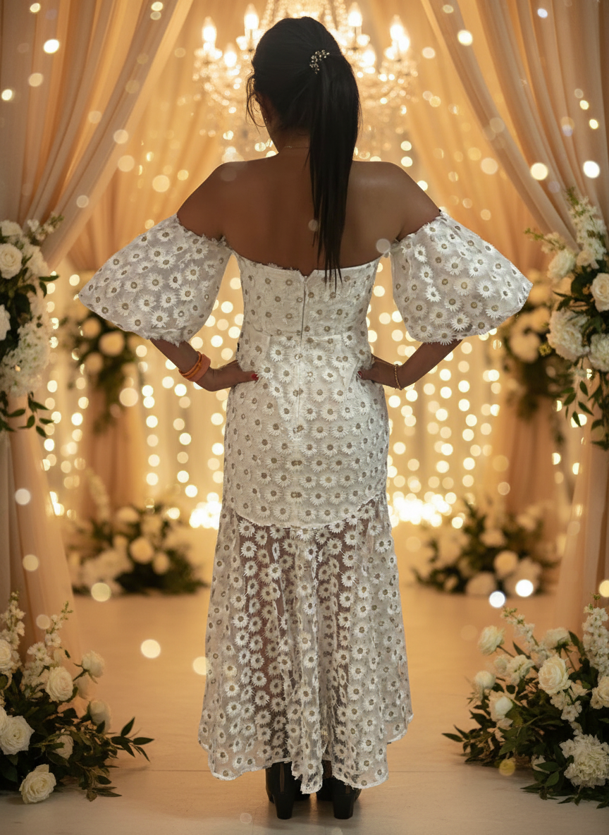 ASOS EDITION Ivory Embroidered Daisy Midi Dress UK 8 / US 4 – NWT Puff Sleeve