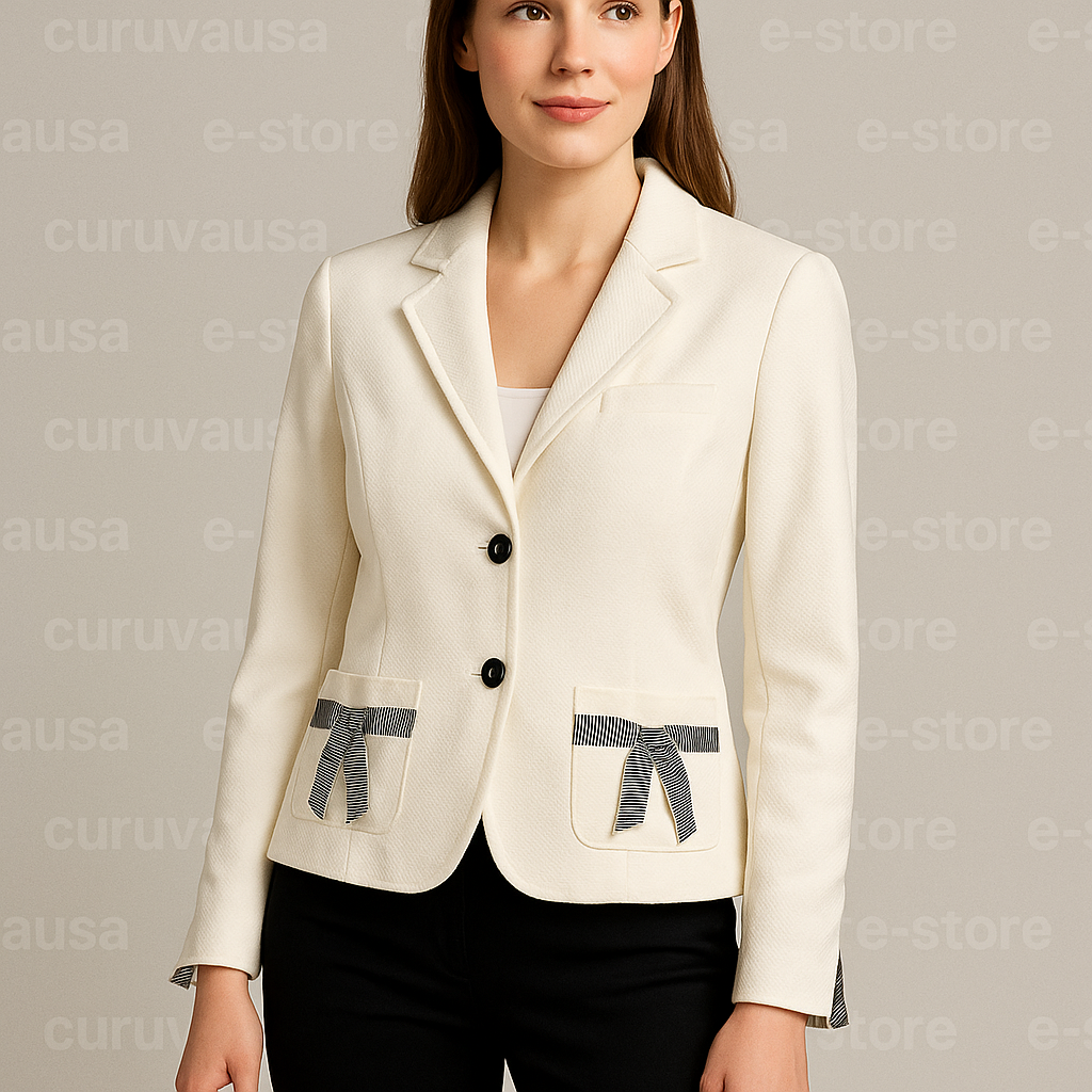 Roth LeCover Cream Blazer Size 12 - Striped Bow Detail California