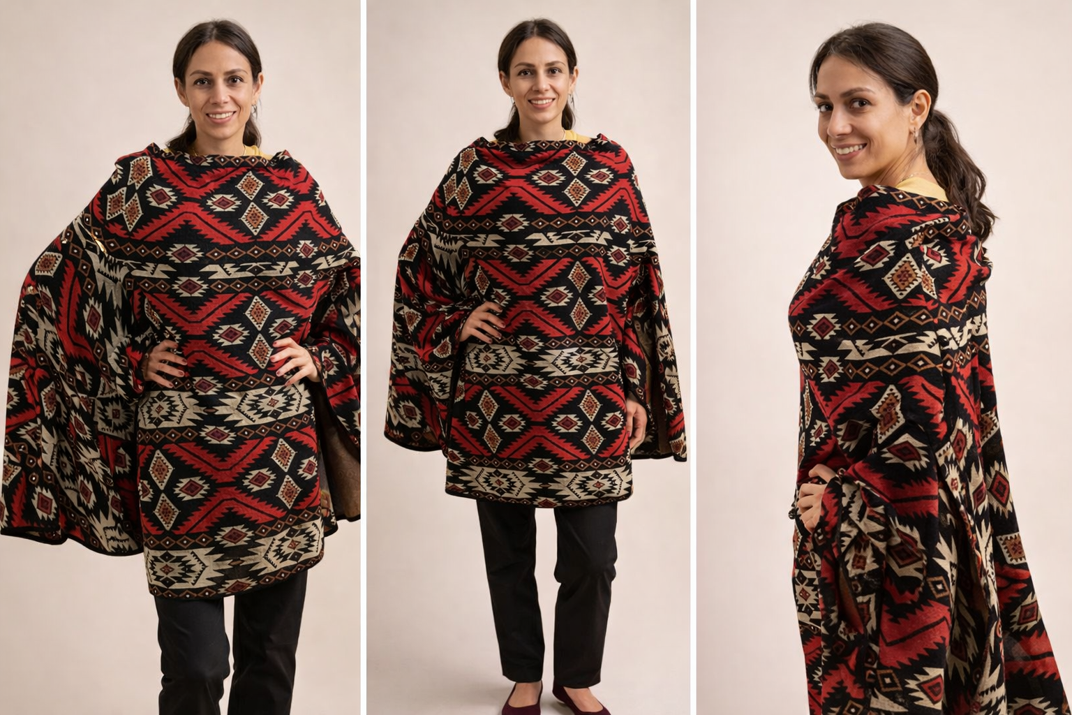 Peruvian Connection Pima Cotton Poncho Andean Geometric  Size XL