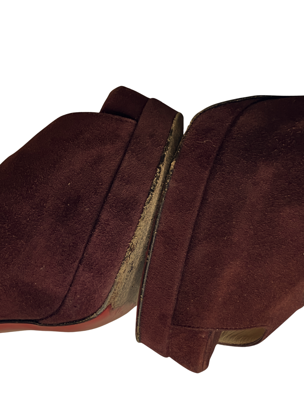 Christian Louboutin — Heels | Bordeaux suede peep-toe, Italian-made · Sz 10