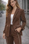 Prettygarden — Two-Piece Suit | Chocolate brown with contrast piping · Sz M