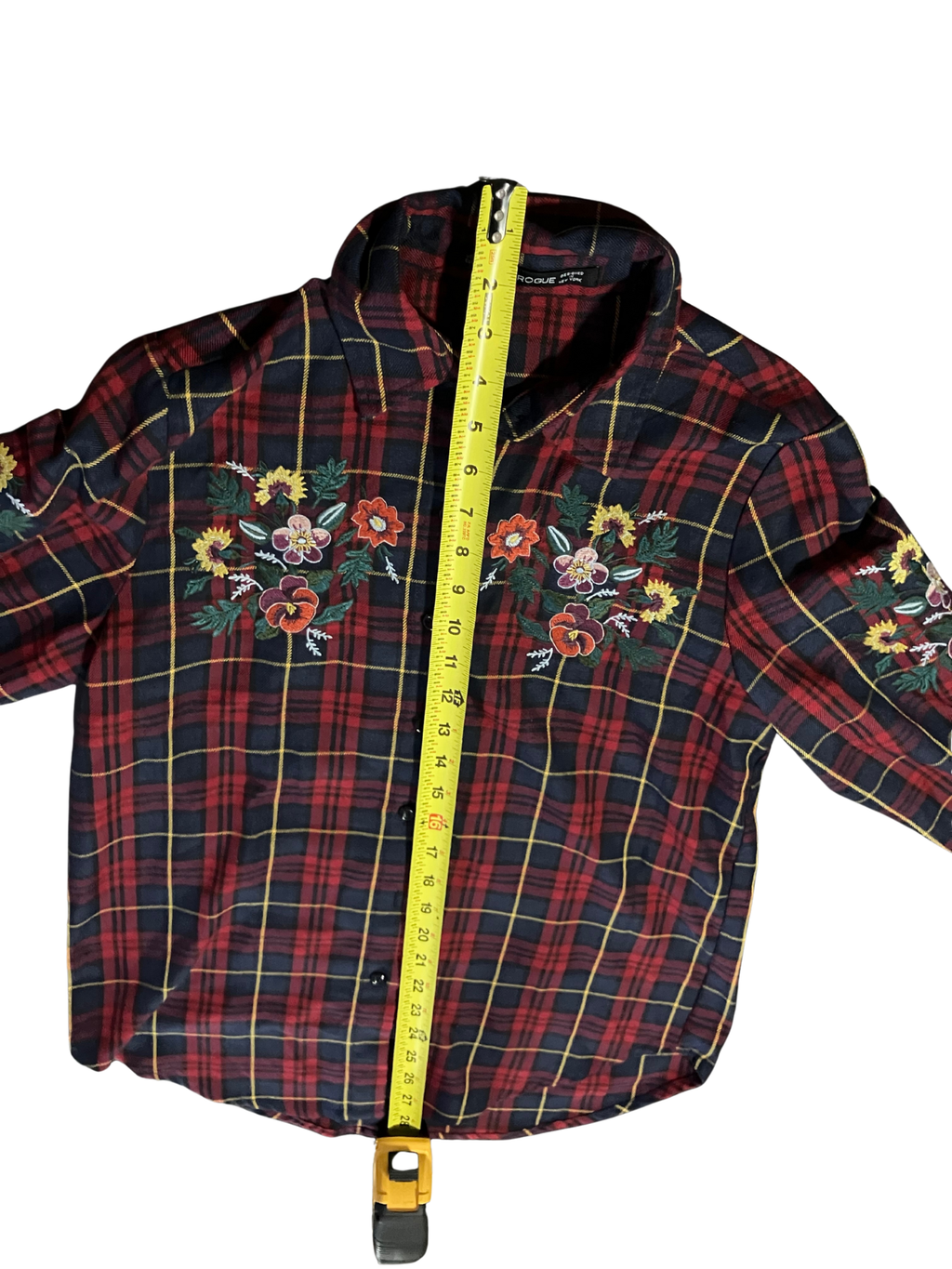 Haute Rogue Embroidered Floral Plaid Button-Up Shirt Size M