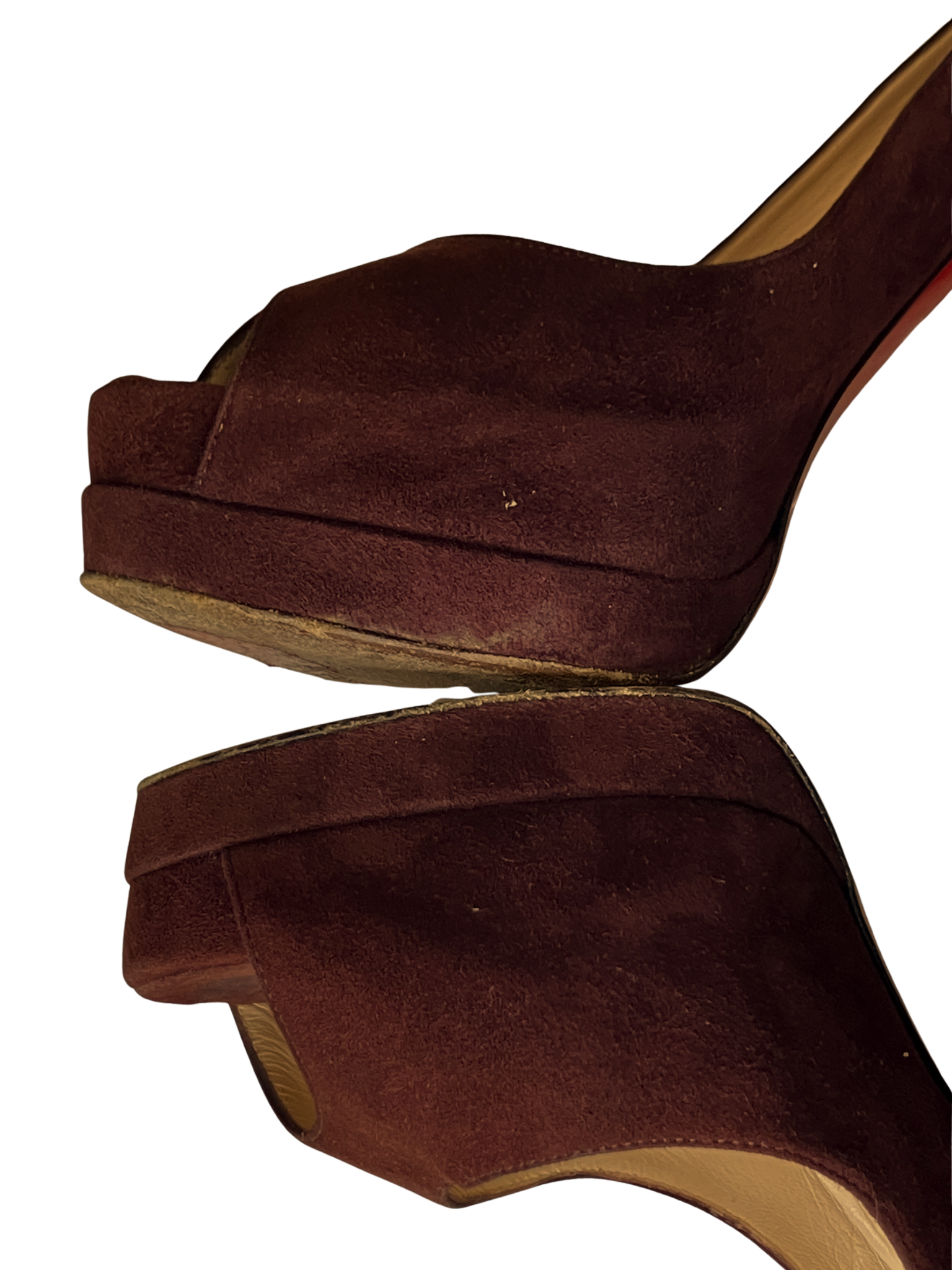 Christian Louboutin — Heels | Bordeaux suede peep-toe, Italian-made · Sz 10