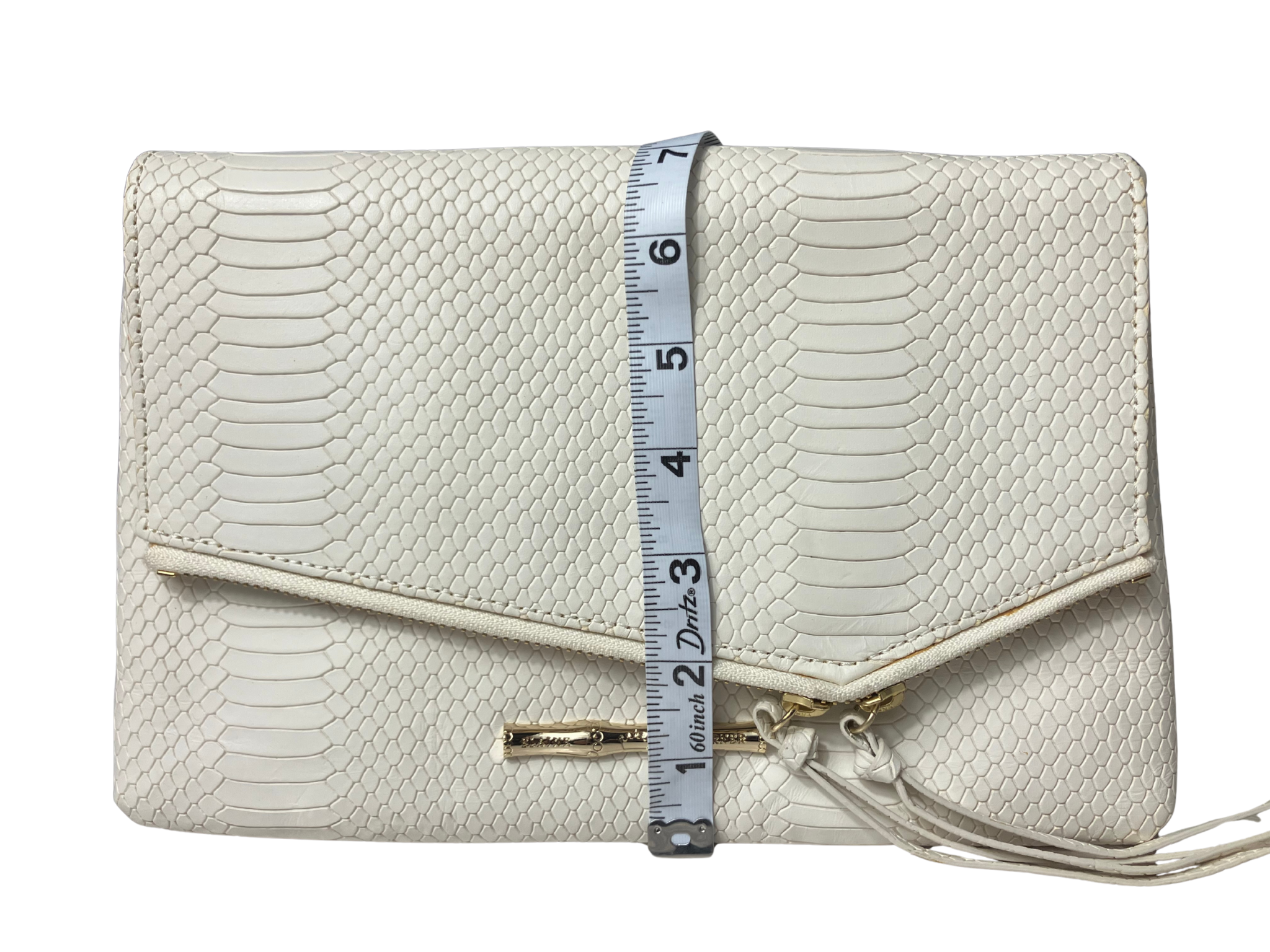 Elaine Turner White Snake-Embossed Envelope Clutch – Gold Hardware – NWT