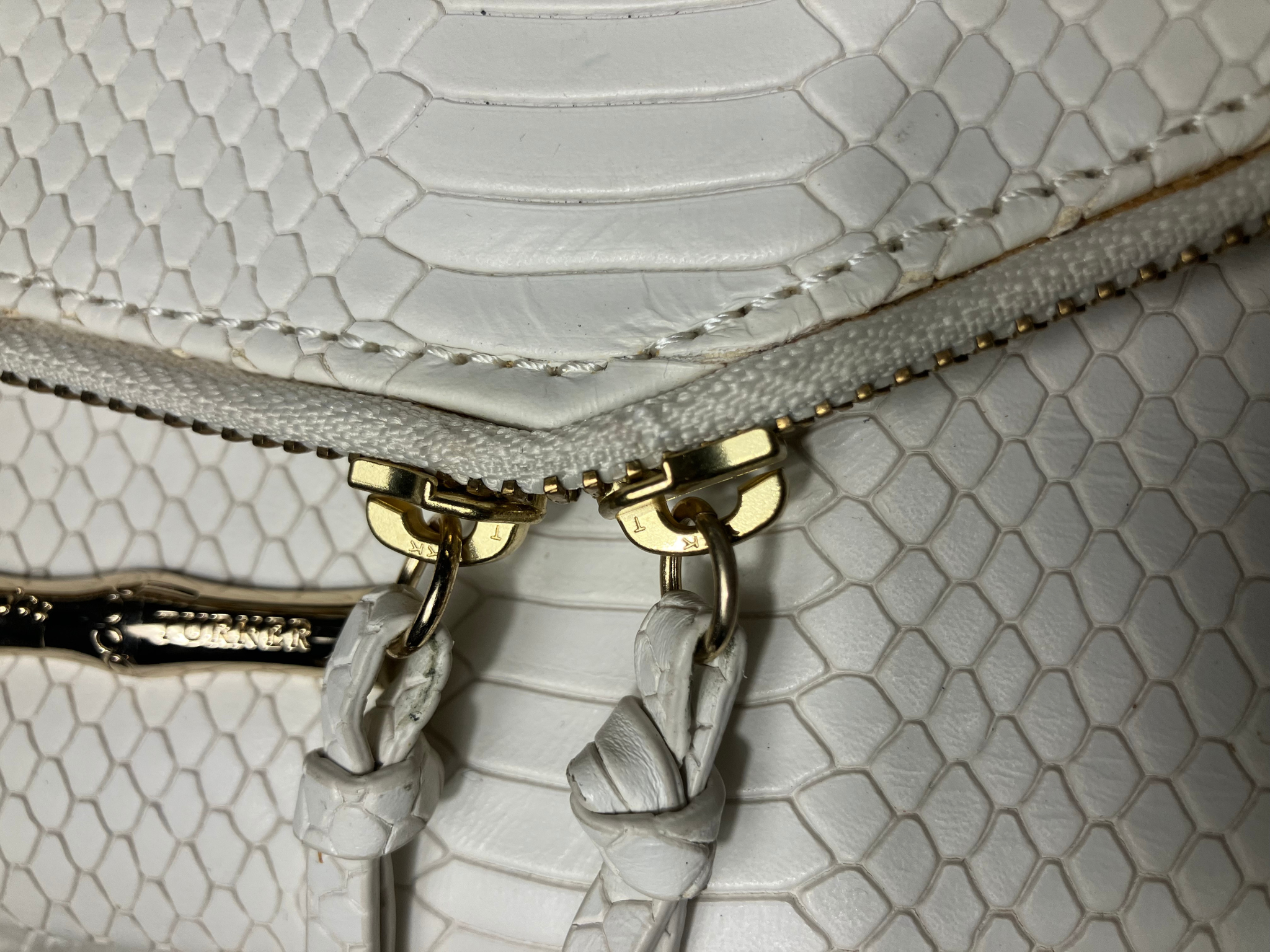 Elaine Turner White Snake-Embossed Envelope Clutch – Gold Hardware – NWT