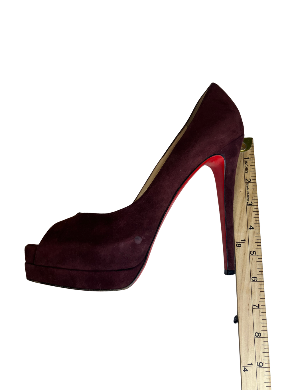 Christian Louboutin — Heels | Bordeaux suede peep-toe, Italian-made · Sz 10