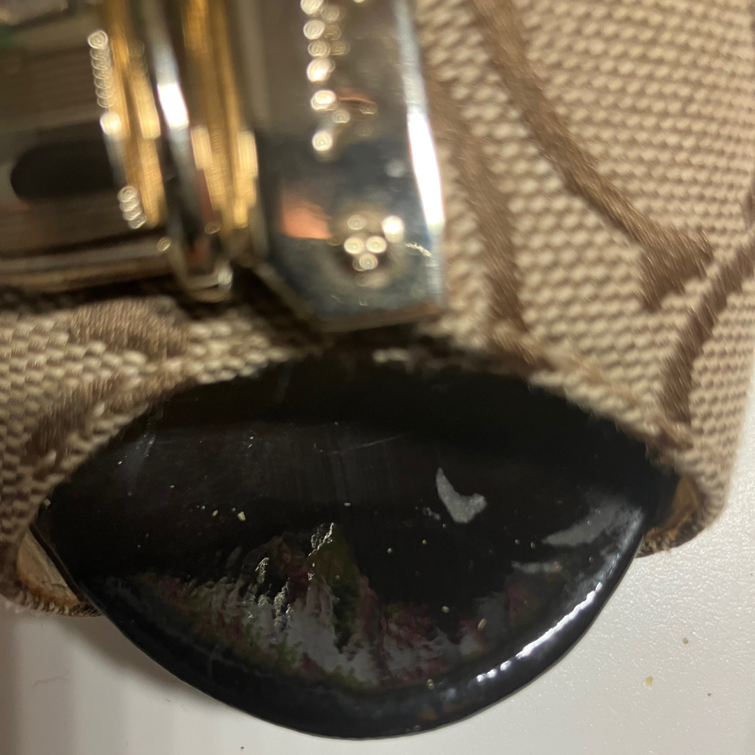 COACH Helaine Peep Toe Monogram Buckle Pumps Women’s Size 7.5M Khaki