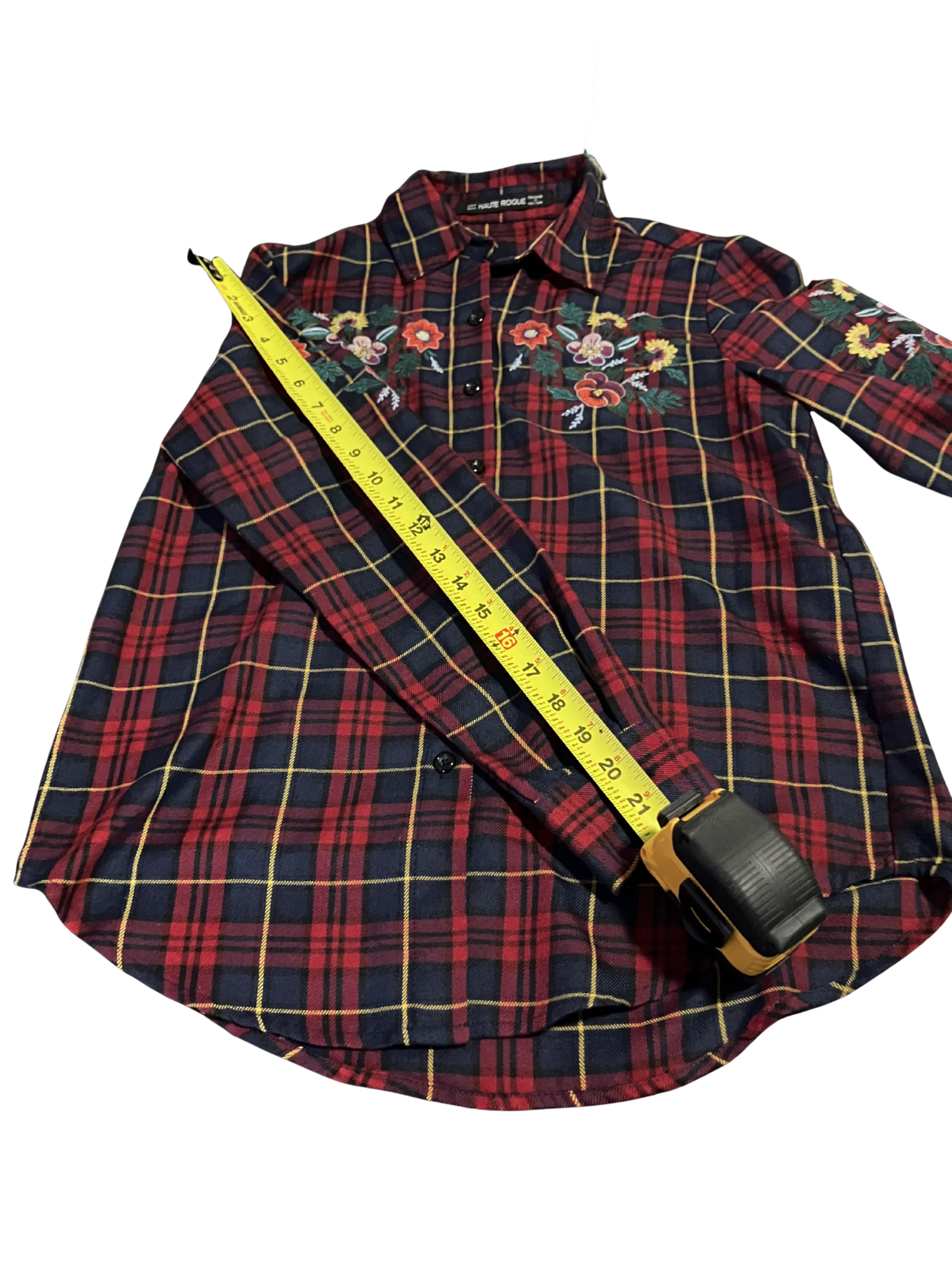 Haute Rogue Embroidered Floral Plaid Button-Up Shirt Size M