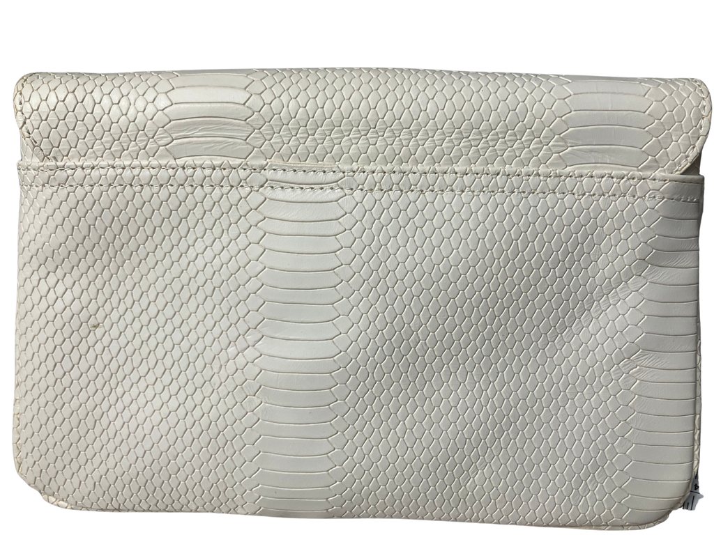 Elaine Turner White Snake-Embossed Envelope Clutch – Gold Hardware – NWT