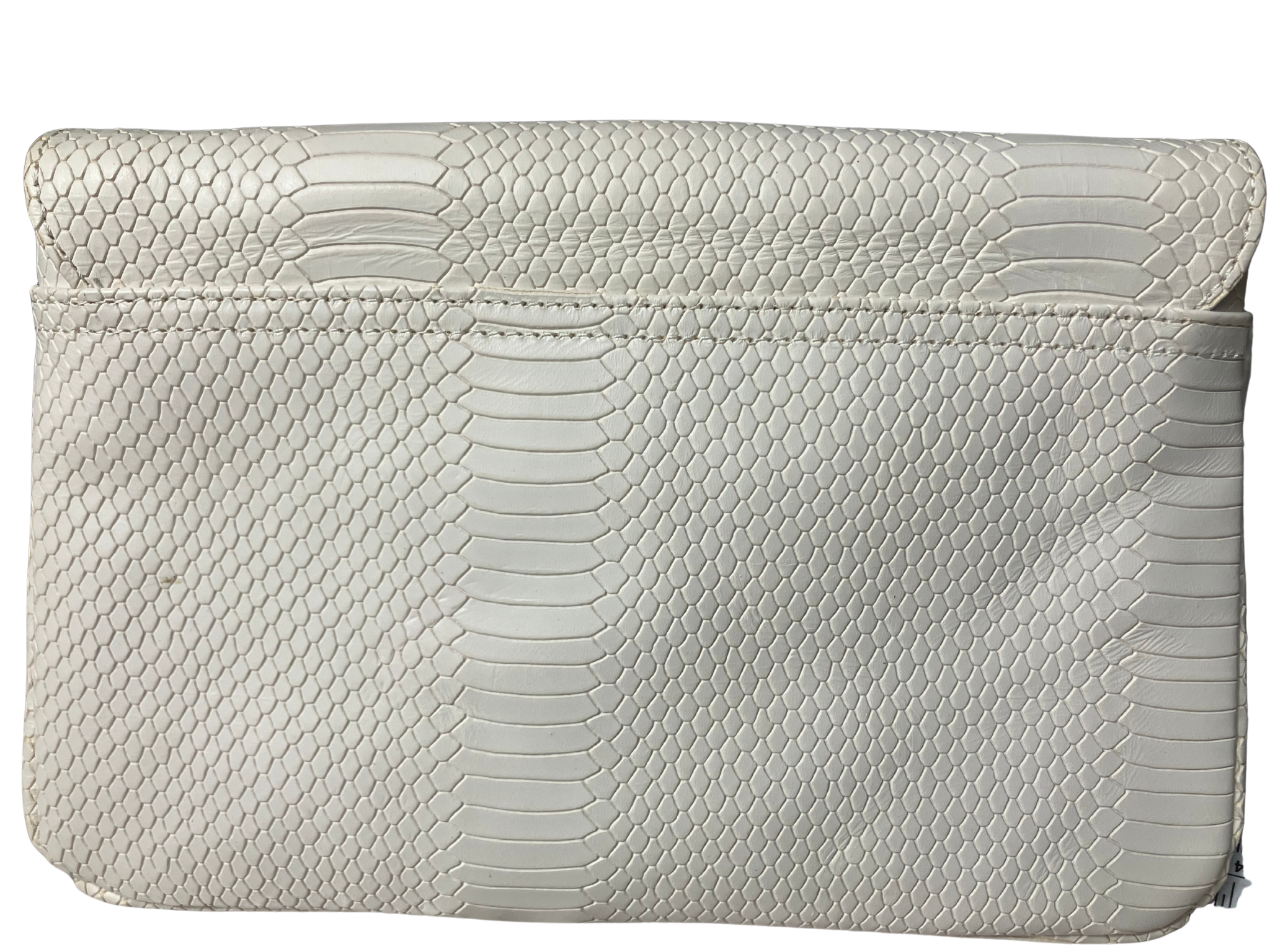 Elaine Turner White Snake-Embossed Envelope Clutch – Gold Hardware – NWT