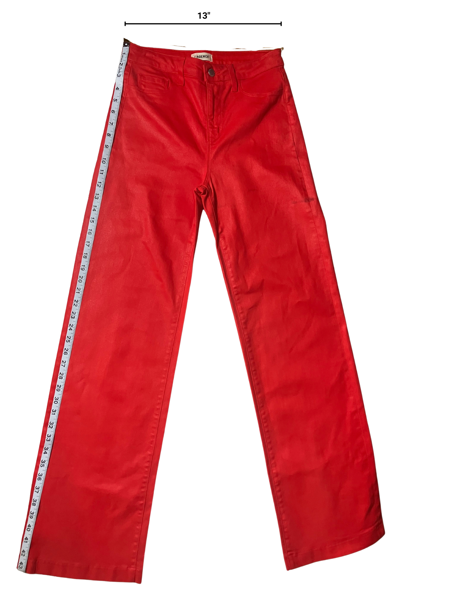 L'AGENCE Red High-Rise Straight Leg Jeans - Size 27 Stretch Denim