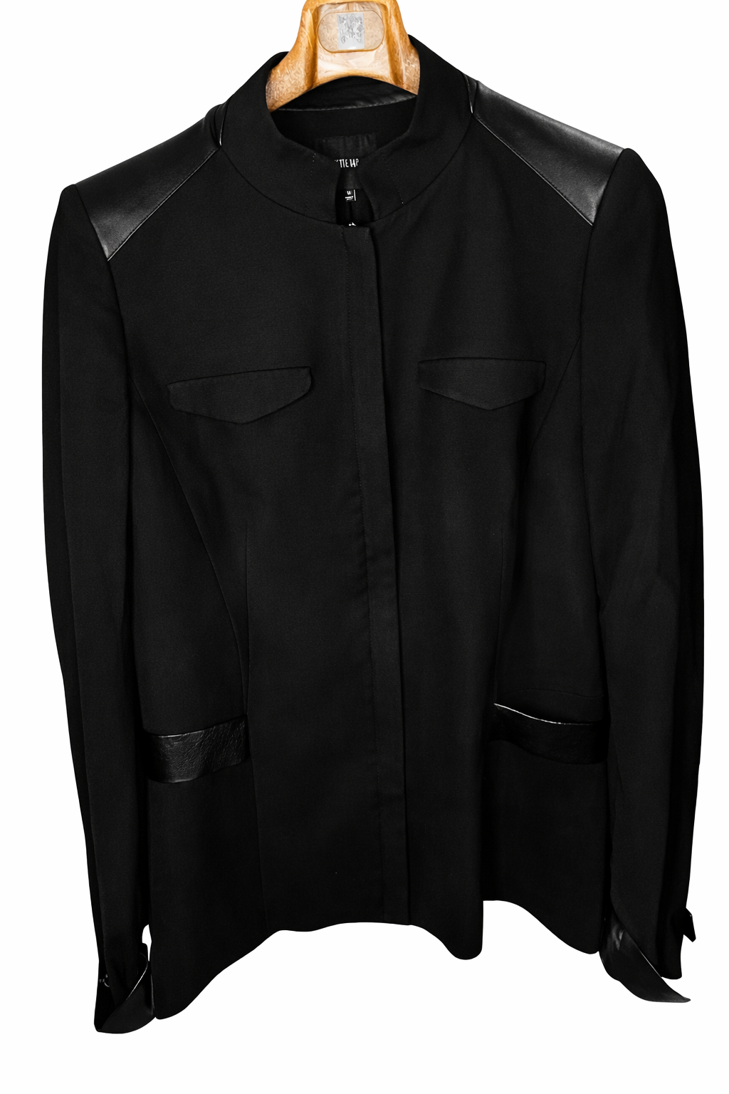 Lafayette 148 New York Black Jacket w/ Leather Trim Size 16