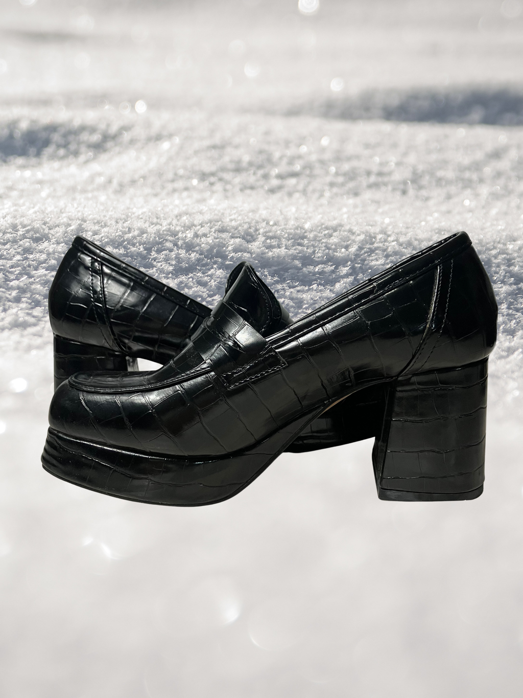 ASOS — Platform Penny Loafer | Croc-embossed block heel in black · Sz 6