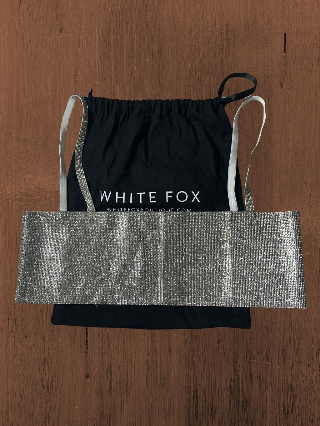 White Fox Boutique — Rhinestone Bandeau Crop Top | Crystal embellished, silver sparkle · Sz XS