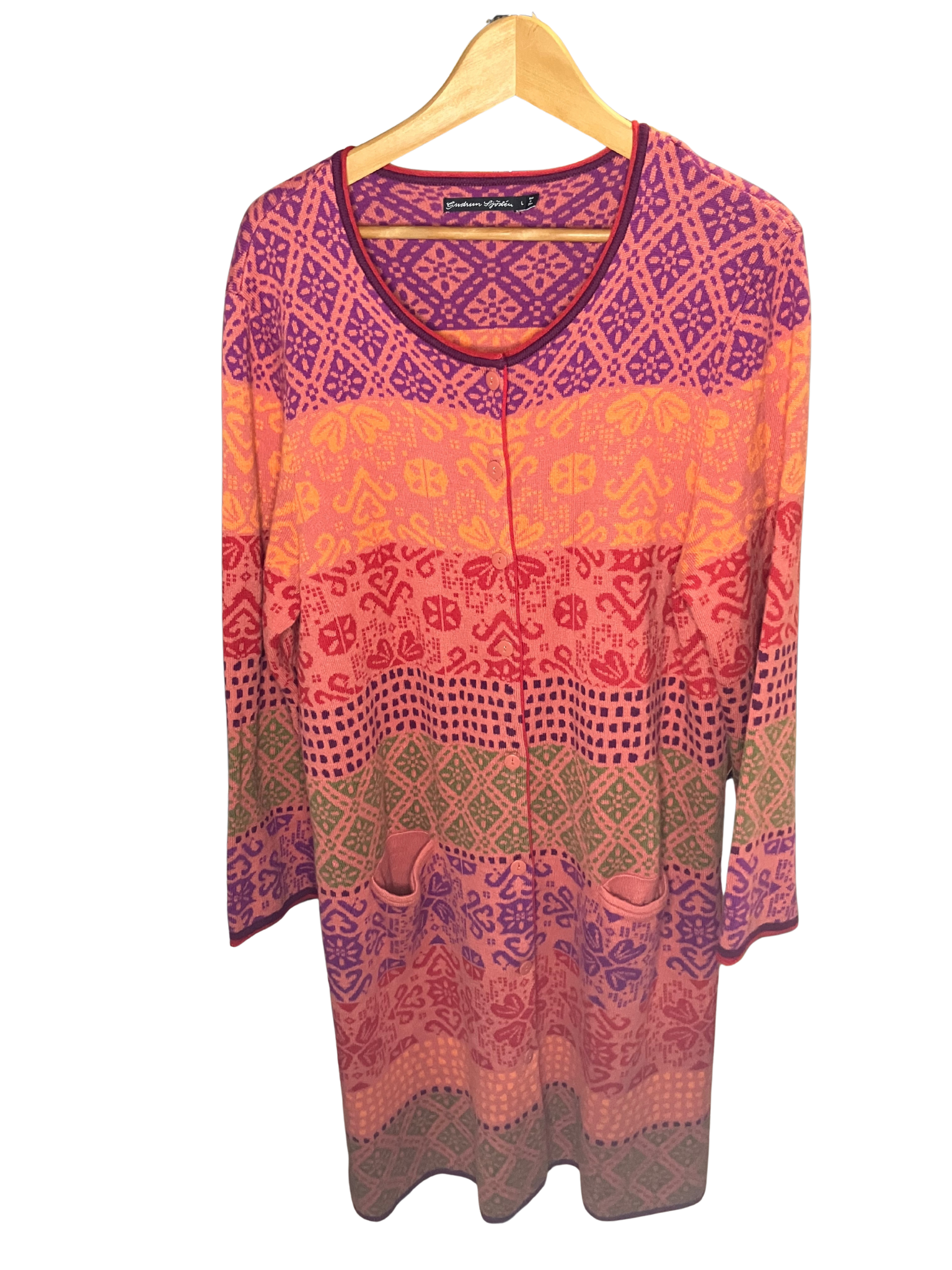 Gudrun Sjödén Multicolor Knit Cardigan Dress Geometric Floral Size L