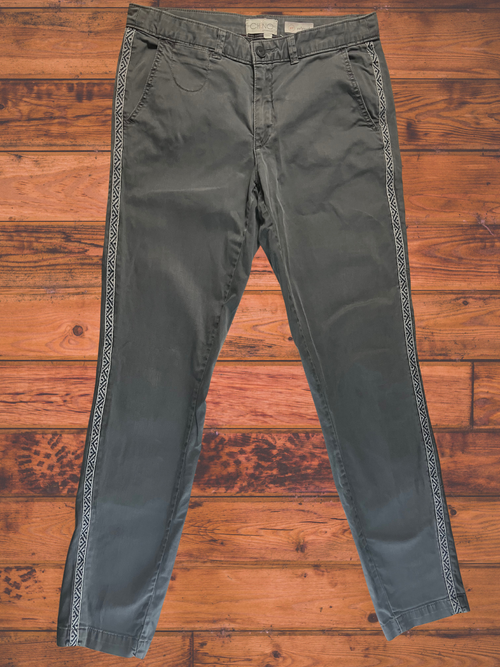 Chino by Anthropologie — Tailored Pants | Slate gray with a geometric embroidered stripe · Sz 27