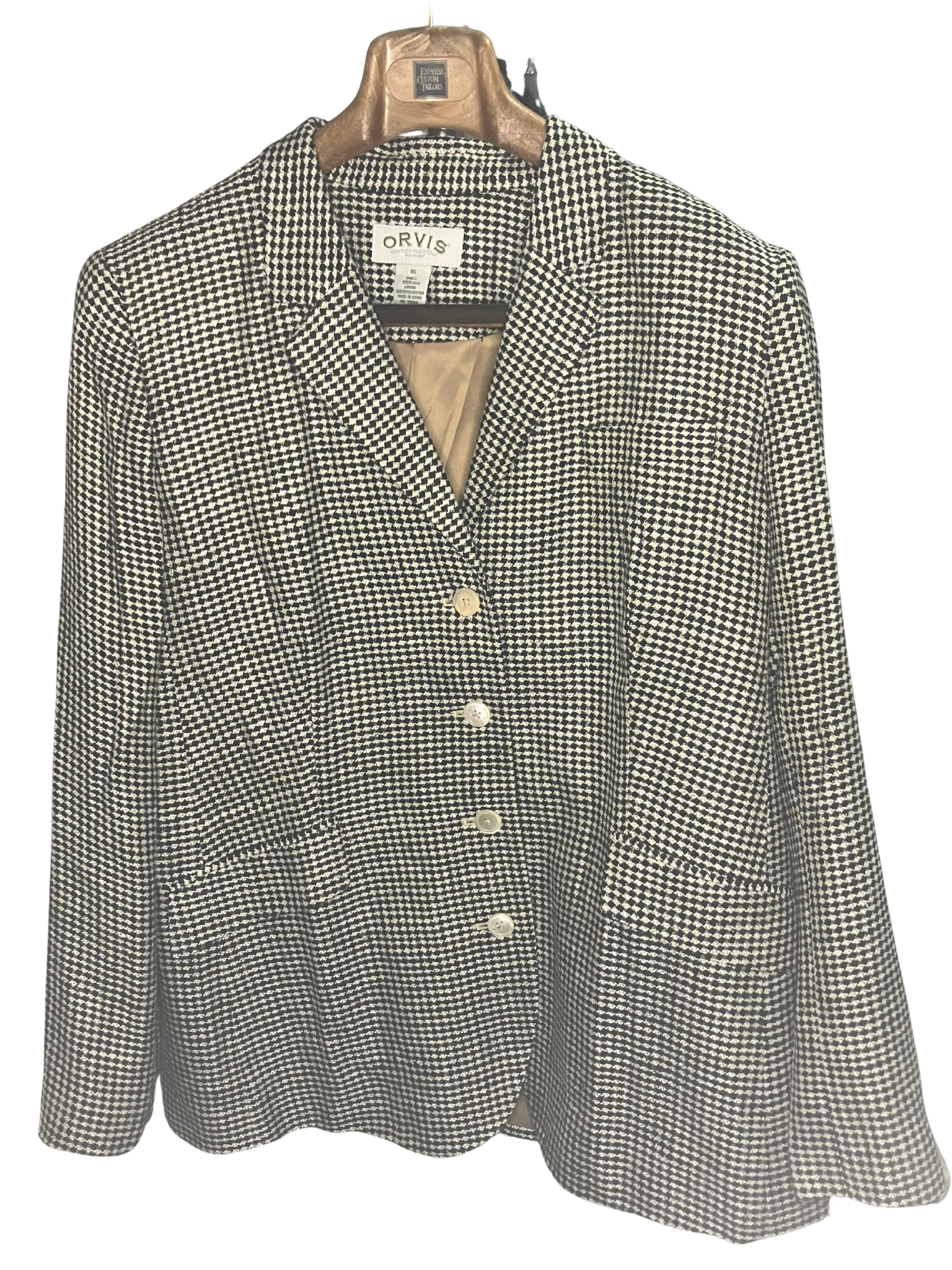 Orvis Black & Ivory Houndstooth Blazer – Women's Size 16 – Classic Tailored