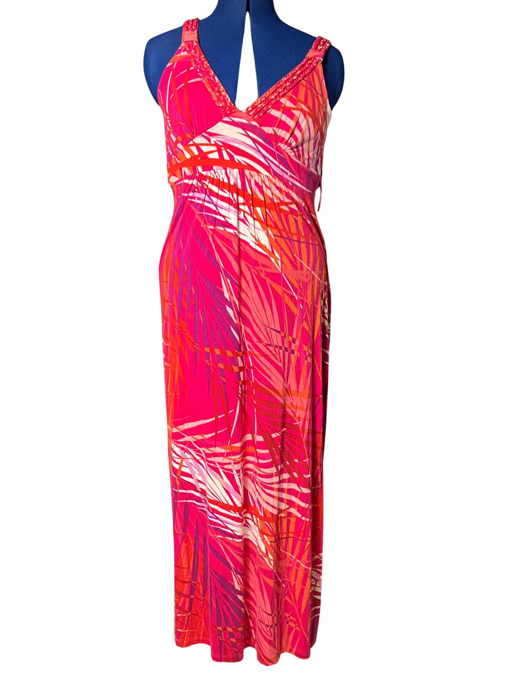 Neiman Marcus — Maxi Dress | Hot pink tropical print, empire waist · Sz M