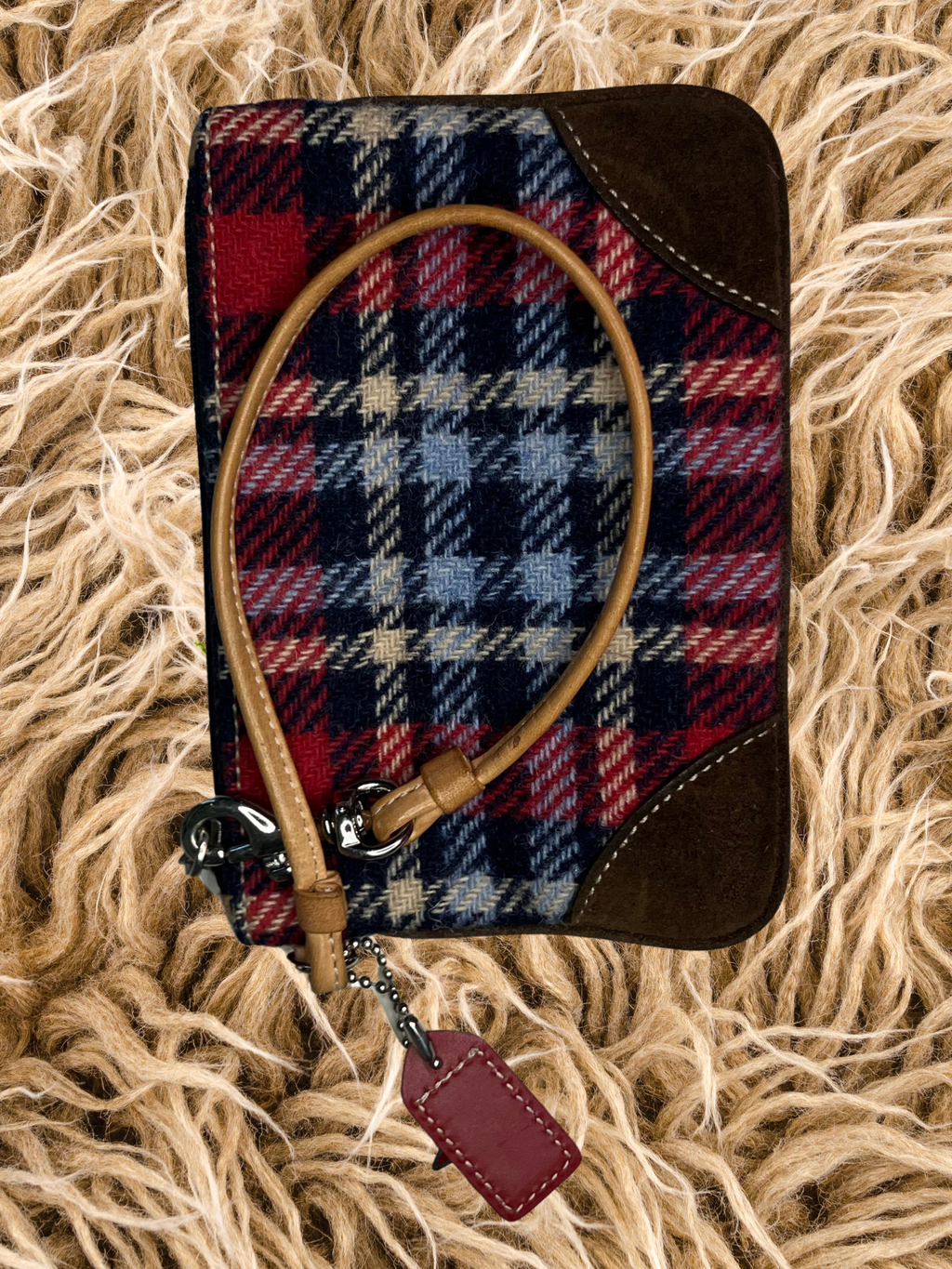 Coach — Clutch Bag | Y2K tartan wool wristlet with suede trim · Sz OS