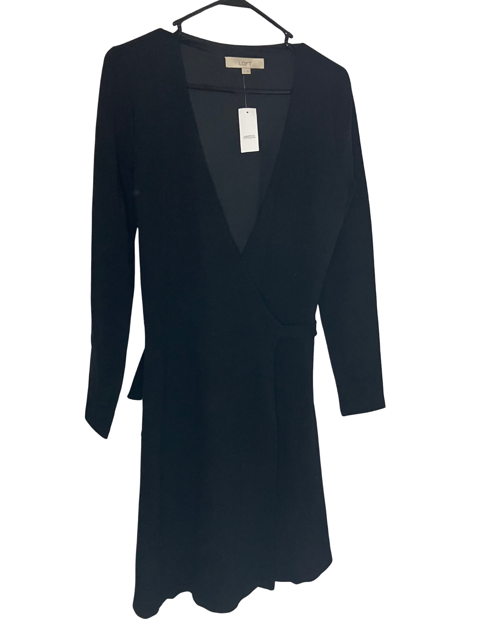 LOFT Black Wrap Dress Long Sleeve V-Neck Size Small Tall NWT
