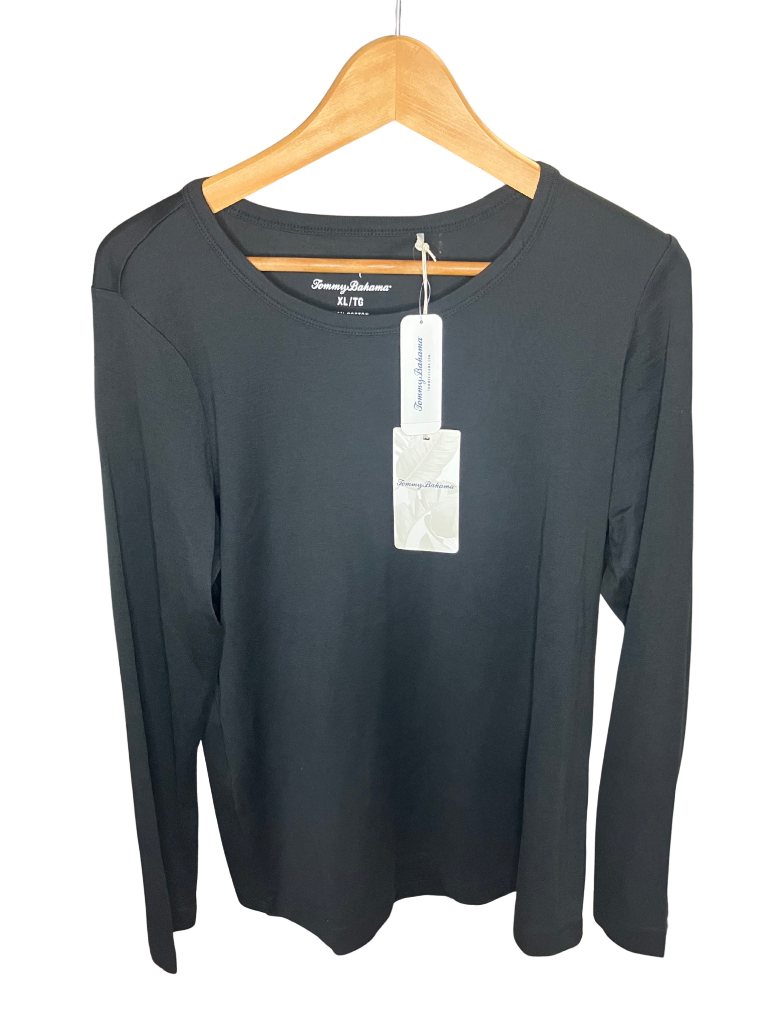 Tommy Bahama Long Sleeve Top XL Black Scoop Neck Premium Cotton NWT