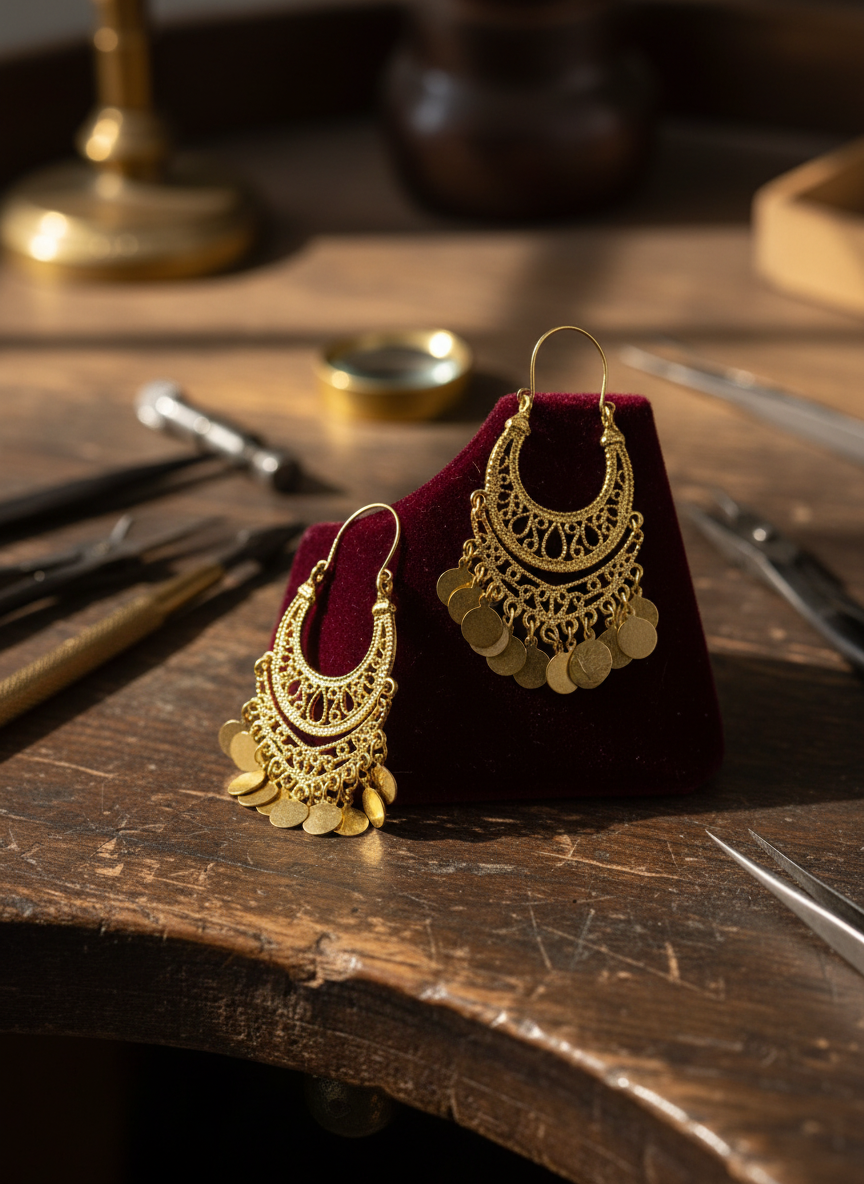 Riah Fashion Boho Chandelier Earrings Gold Filigree Coin Dangle