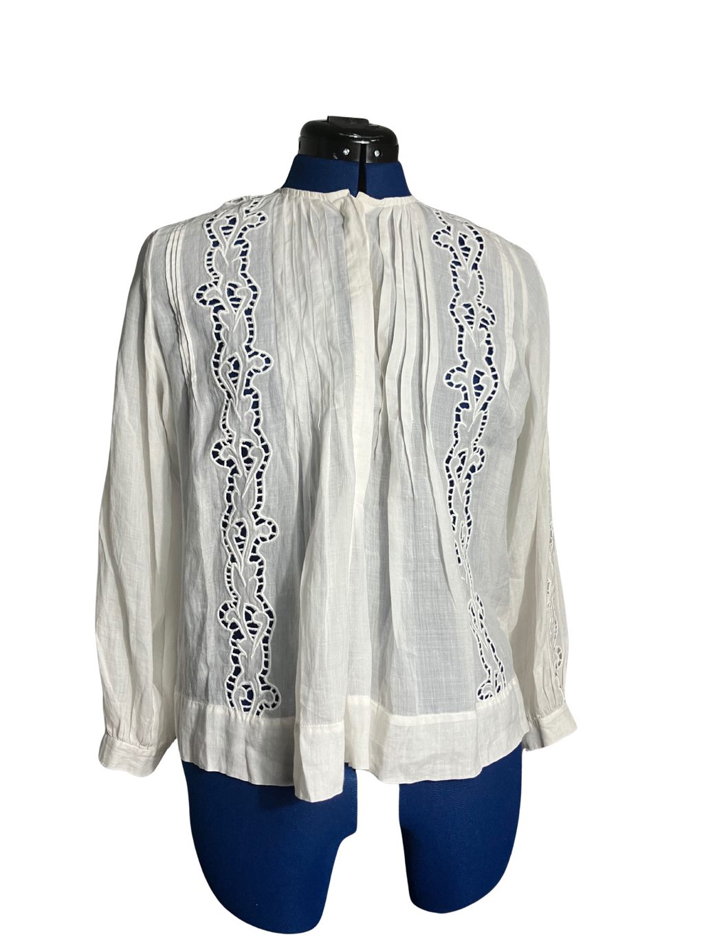Nili Lotan White Ramie Lace Blouse - Pintuck Detail Size XS
