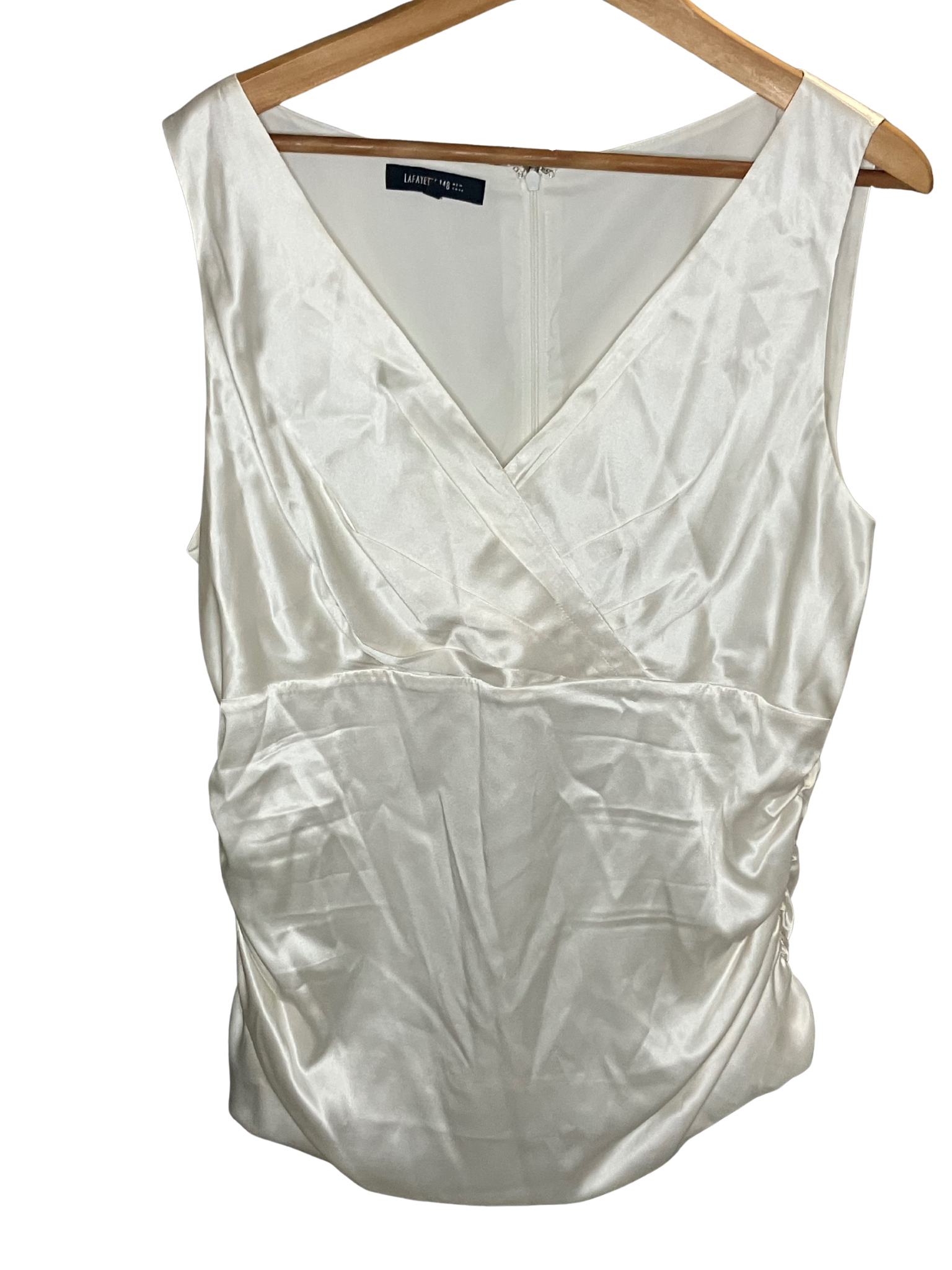 Lafayette 148 New York Ivory Silk Draped V-Neck Sleeveless Top Size 16