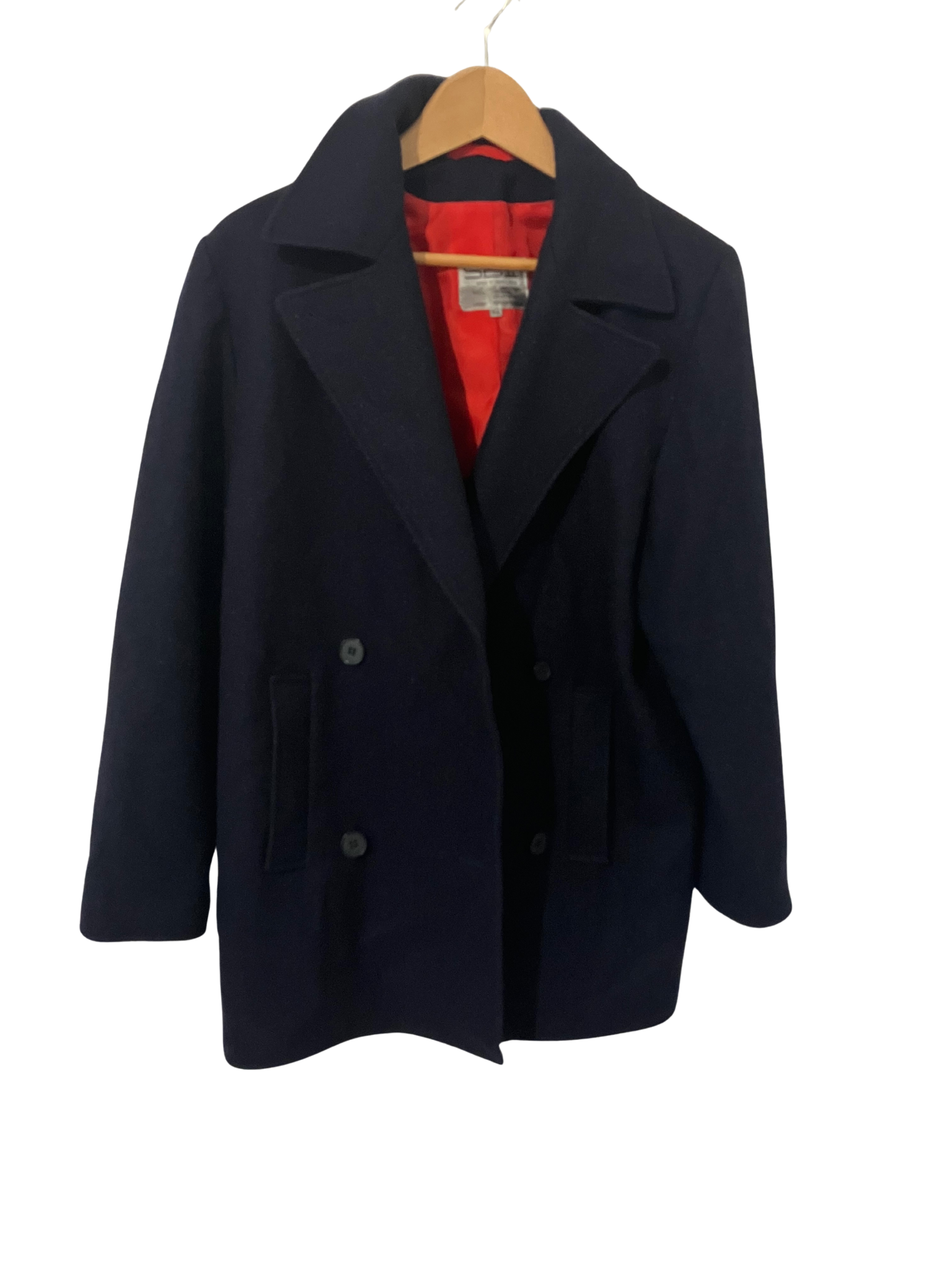 Vintage SBI by Bitterman Wool Peacoat Navy Blue Red Lining Size 5-6 Yugoslavia