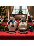 DEMDACO Snowman & Snowwoman Salt Pepper Shaker Set Christmas Holiday 1999