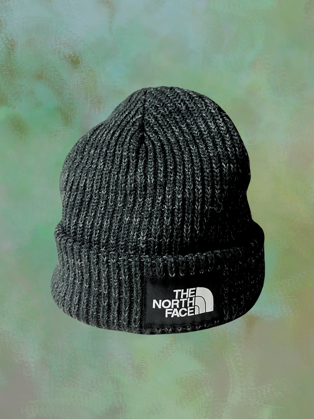 The North Face — Beanie | Deep black, ribbed knit, box logo · Sz OS