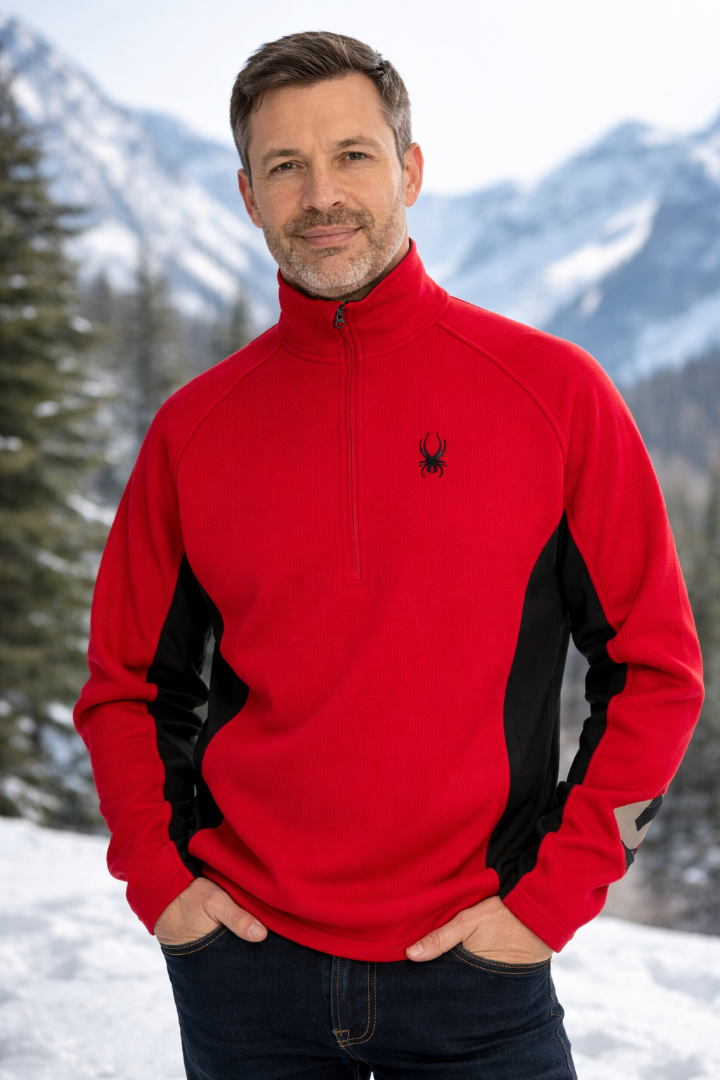 Spyder Men's Quarter-Zip Pullover Red Black Fleece Outdoor M